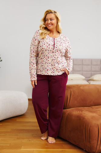 7307 Doctor Nap - Női plus size cipzáras pizsama | 95% pamut, lengyel gyártmány - flores