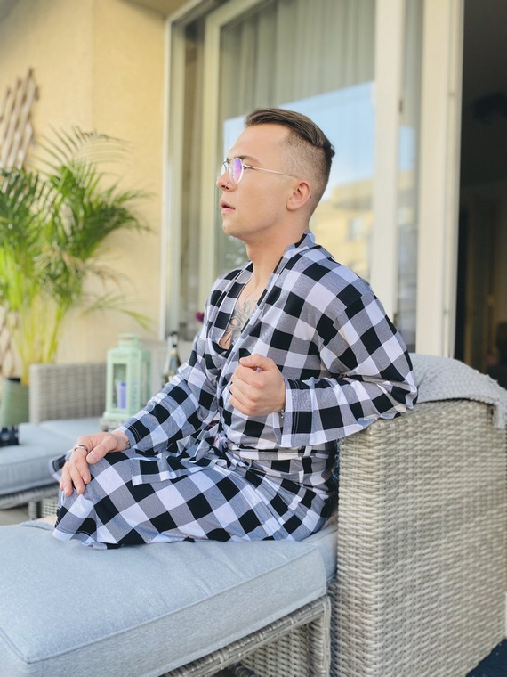 338 Crêpe férfi/női De Lafense köntös - fekete/fehér