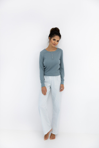 Janelle Sensis - Női pizsama hosszú ujjú, kockás nadrággal