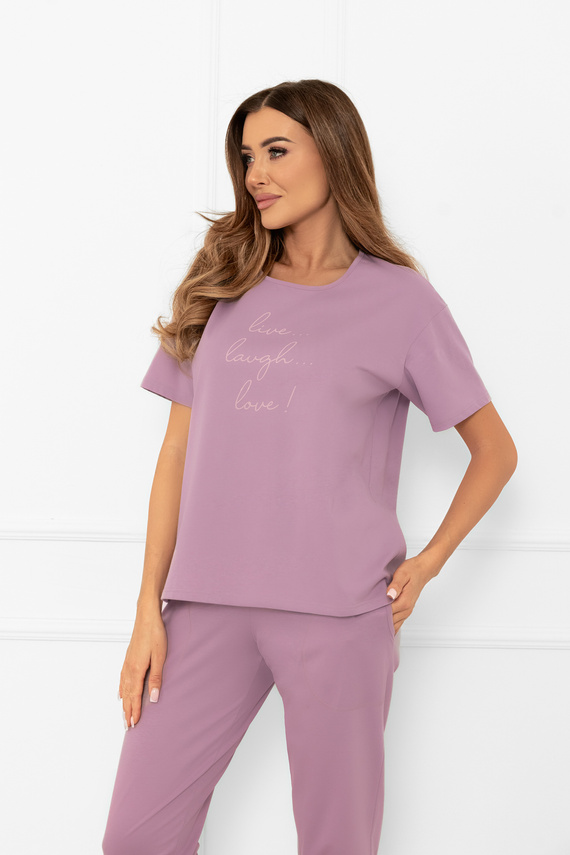 Női pizsama Ksara - rövid ujjú, nadrág 3/4, pamut Olasz divat - heather