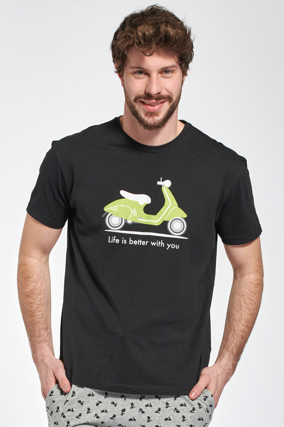 Kenny férfi Sorbetto rövid pizsama - pamut, fekete, robogós mintával