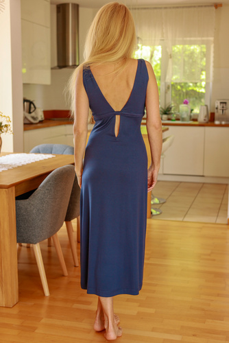 Senai Dress Mirale - Hosszú viszkóz ruha V kivágással elöl és hátul | Lengyel gyártás - tengerészkék