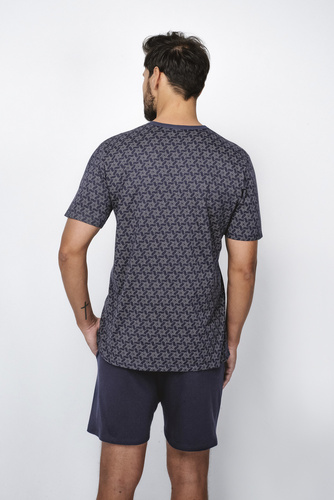 Ricardo Férfi rövid ujjú pizsama, rövidnadrág Olasz divat - tengerészkék/print