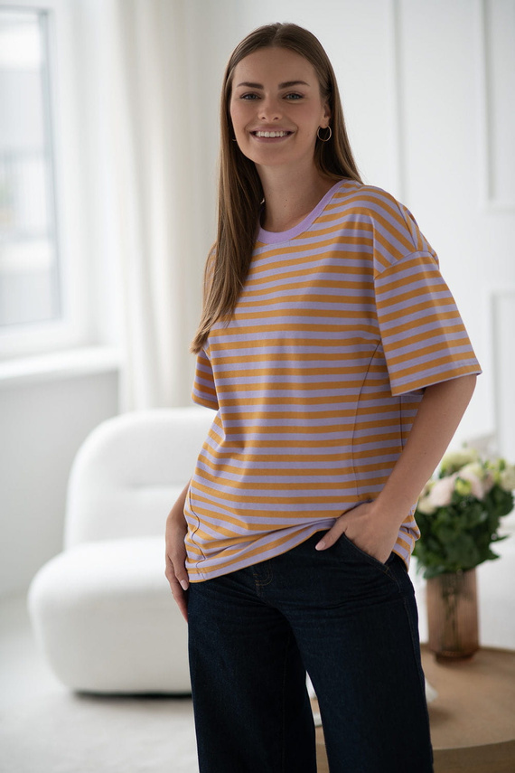 Mamahood Terhesség és szoptatás póló Milk&Love méz és lila csíkos - kényelmes és elegáns