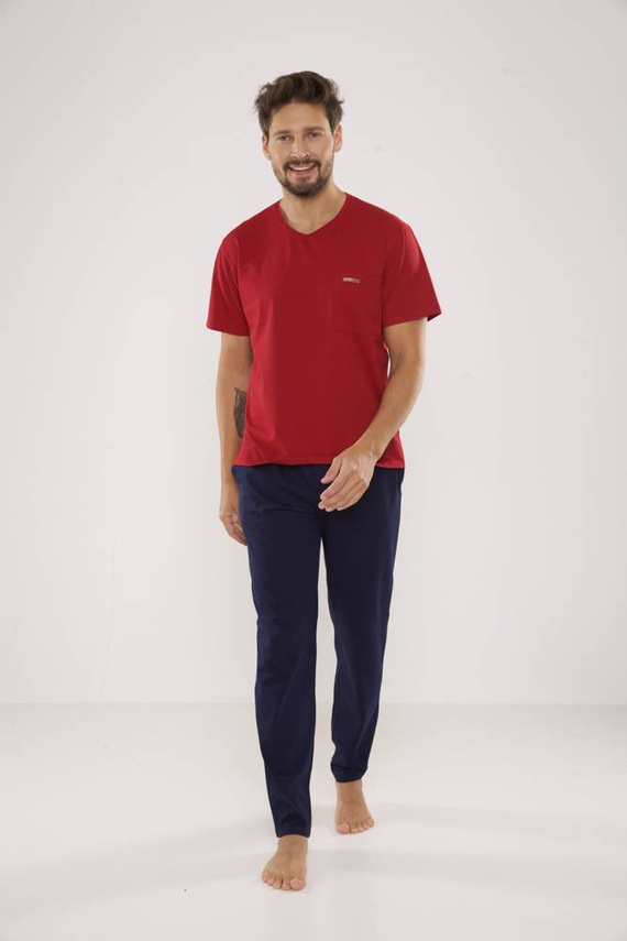 624 Kevin Forex Férfi pizsama - bordó - tengerészkék