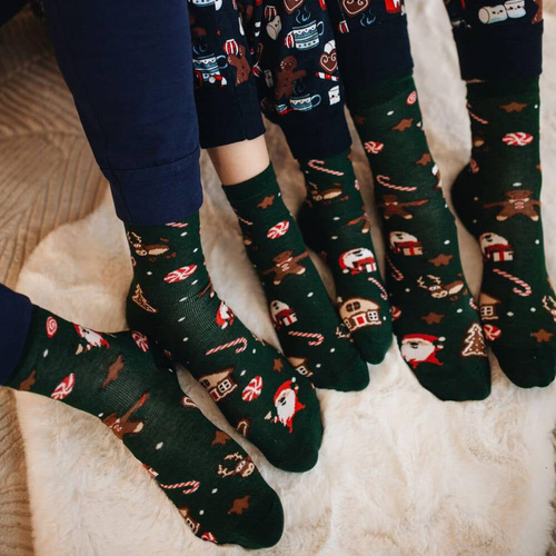 S136D Święta Długie Skarpety Italian Fashion - zielony/brązowy/czerwony