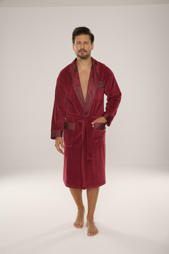 868 Noble férfi velúr fürdőköpeny De Lafense- elegáns, puha, prémium, bordó, bordó színű