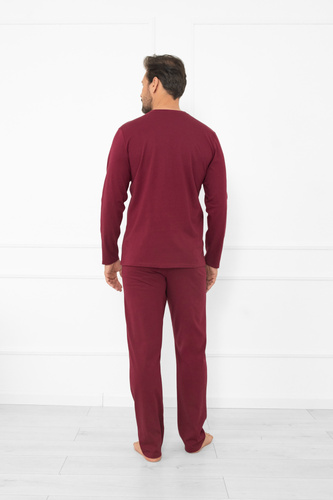 Gordo férfi pizsama - klasszikus pamut, póló felső és nadrág zsebekkel Italian Fashion - bordóbarna színű