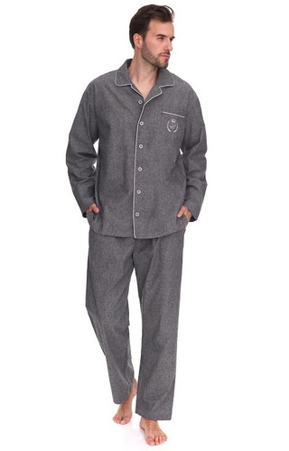 2533 Zeus L&L férfi pizsama - pamut, melange, gallérral és gombokkal