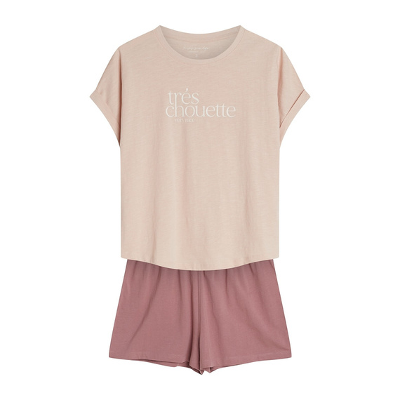 Női pizsama 44487 barack Emela Henderson - Pamut, rövid ujjú, rövidnadrág, állítható derékszíjjal