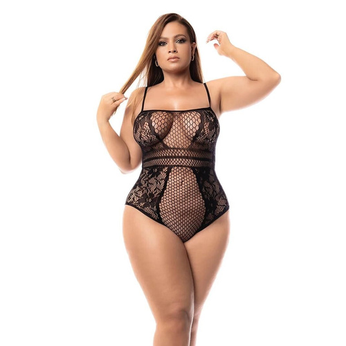 Body 1103X Fishnet Bodysuit Mapale fekete hálós body plus size XL-5XL