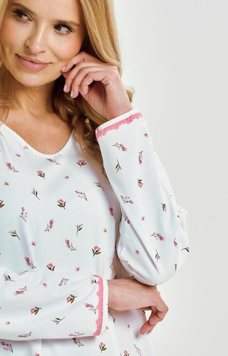 3433 Elodie Női hálóing Taro fehér - pamut virágokkal