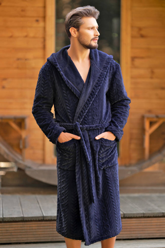Zygmunt Férfi fürdőköpeny kapucnival Italian Fashion - tengerészkék