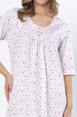 Leveza 1638 Dioniza fehér és lila pamut hálóing - rövid ujjú, kényelmes és nőies