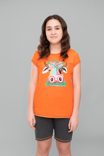 Szőke lány pizsama Italian Fashion - narancs/sötét melange