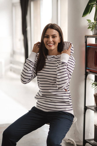 Milk Please bluza do karmienia Milk&Love z kapturem w granatowo-białe paski