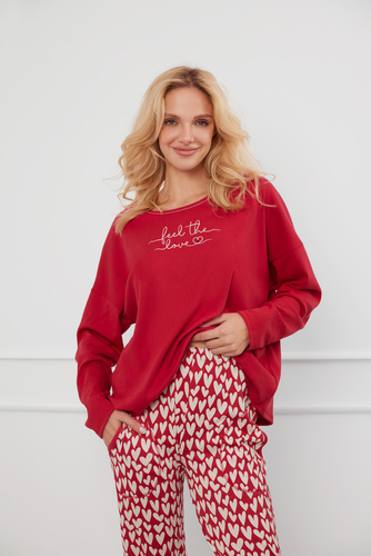 Evora Női pizsama hosszú ujjú, hosszú nadrág olasz divat - piros/print
