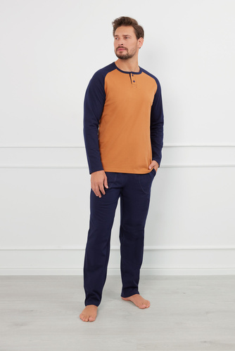 Alexander Férfi pizsama hosszú ujjú, hosszú nadrág olasz divat - konyak/gránát