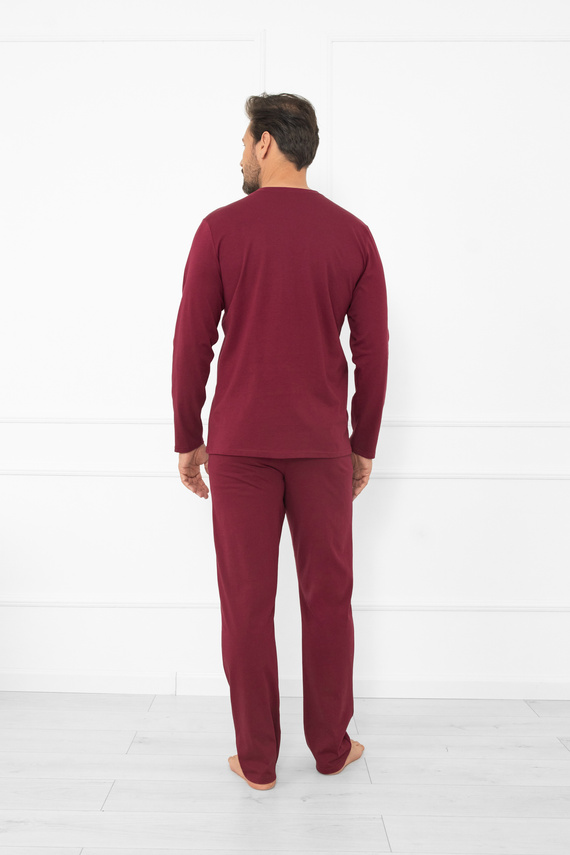 Gordo férfi pizsama - klasszikus pamut, póló felső és nadrág zsebekkel Italian Fashion - bordóbarna színű