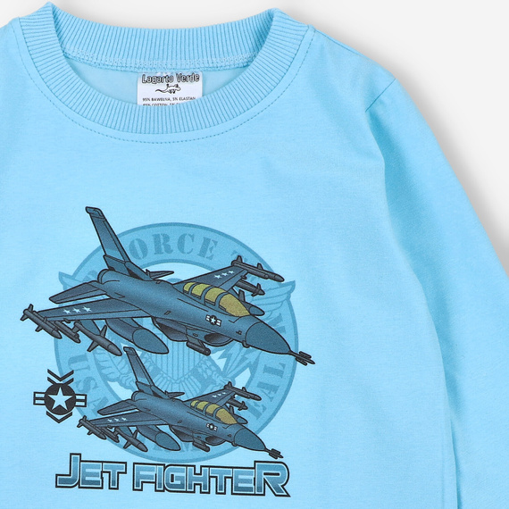 KAR-1014 Fiú hosszú ujjú blúz Lagarto Verde kék - pamut elasztánnal, lengyel gyártmány, lengyel gyártás