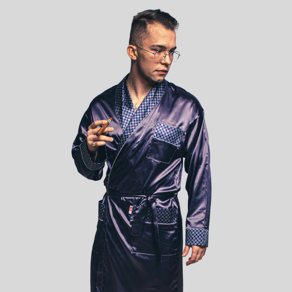 940 Forex férfi szatén fürdőköpeny - tengerészkék