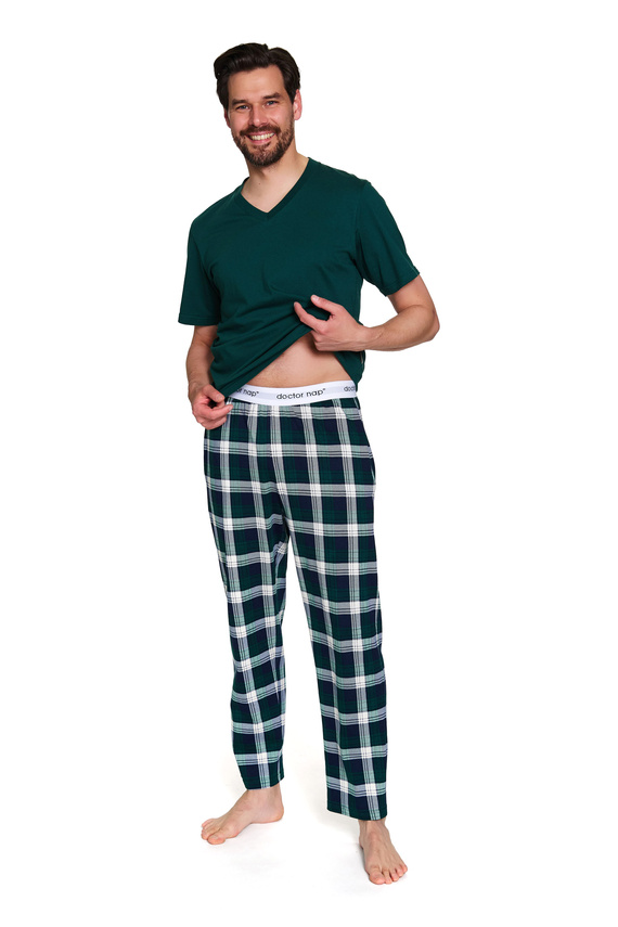 Doctor Nap 7368 - Férfi pamut pizsama V-nyakú pólóval | 100% pamut, polírozott - smaragdzöld