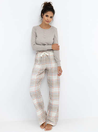 Angelina Sensis női pizsama - melange blúz és kockás flanelnadrág