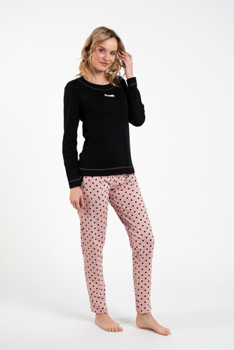 Bonilla Női pizsama hosszú ujjú, hosszú nadrág olasz divat fekete/print