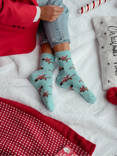 1283.041 Capybara on skates Zokni Milena - Női karácsonyi zokni, pasztellkék,