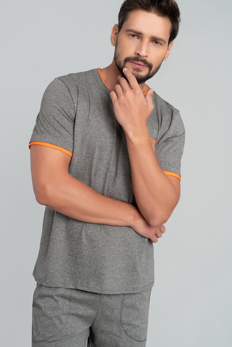 Marek Férfi pizsama rövid ujjú, 3/4 nadrág olasz divat - közepes melange