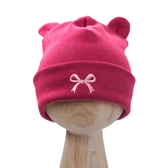 Bolyhos Farok Gyerek sapka Eevi - bordó, pamut, fülekkel