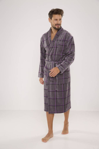 803 / 819 Twin Forex férfi frottír háziköntös - szürke, lila kockás (szürke kockás)