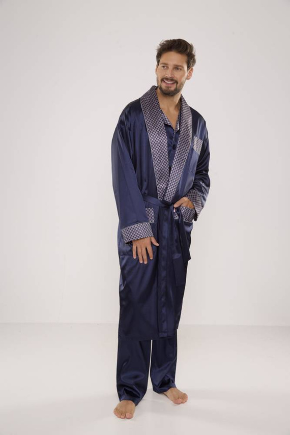 939 Férfi szatén pizsama - tengerészkék