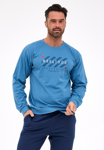 Férfi pizsama 322/301 Marathon kék - pamut, hosszú ujjú, sportos stílusú