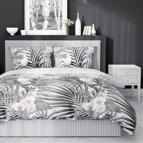 4401 B Home Satin Pościel satynowa liście Detexpol szary