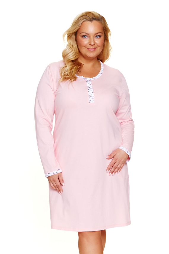 7323 Doctor Nap - Hosszú ujjú pamut hálóing | Plus size, 100% pamut, lengyel gyártmány - édes rózsaszín