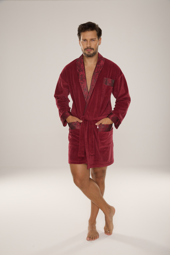 866 Noble Férfi De Lafense velúr fürdőköpeny - rövid, elegáns, pamut - bordó