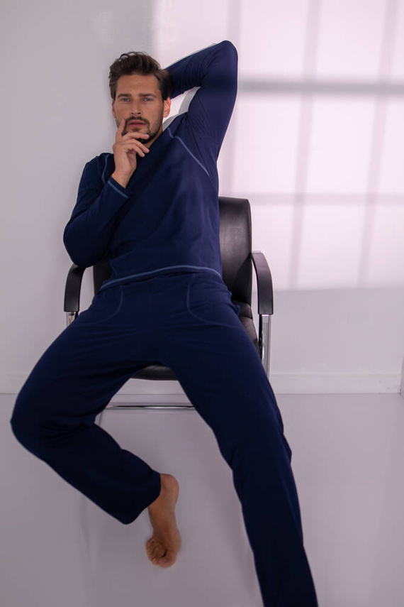 Salomon Férfi hosszú ujjú pizsama, hosszú nadrág Olasz divat - tengerészkék/kék