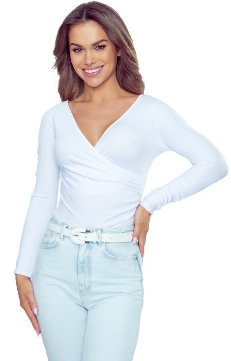 Cortina Body Eldar fehér - elegáns női body borítékolt nyakkivágással és ráncolással