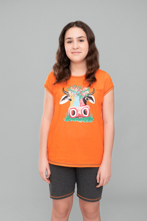 Szőke lány pizsama Italian Fashion - narancs/sötét melange