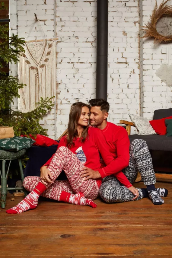 Arktyka Női pizsama hosszú ujjú, hosszú nadrág olasz divat - piros/print