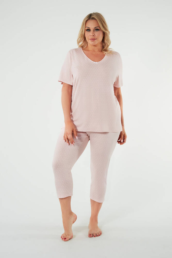 Puntini Női rövid ujjú pizsama, 3/4 nadrág Olasz divat - púderrózsaszín