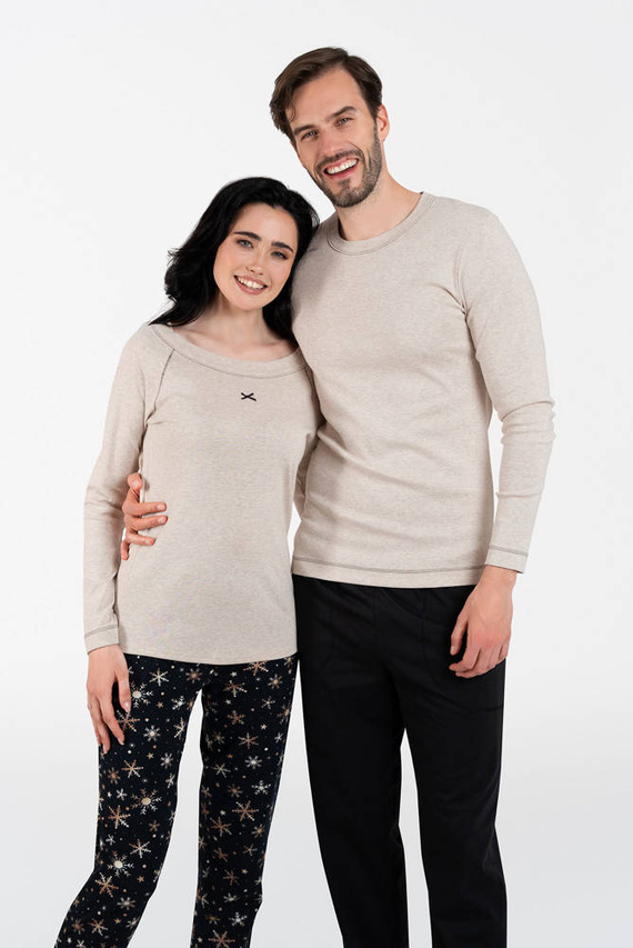 Denali női pizsama hosszú ujjú, hosszú nadrág olasz divat - bézs melange/print