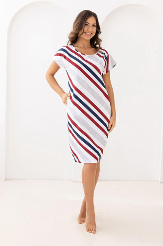 Női pamut ing 175 Regina bordó - rövid ujjú, csíkos mintás, zsebes, térdig érő, 100% pamut, 100% pamut