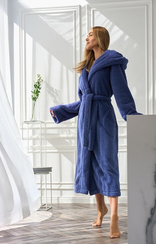 2556 Heaven Női hosszú köpeny L&L kapucnival - tengerészkék színben