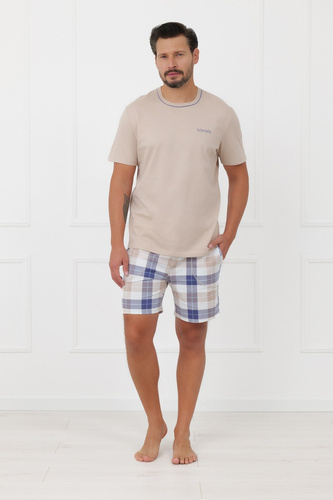 Férfi pizsama Juno Italian Fashion 100% pamut rövid ujj rövidnadrág