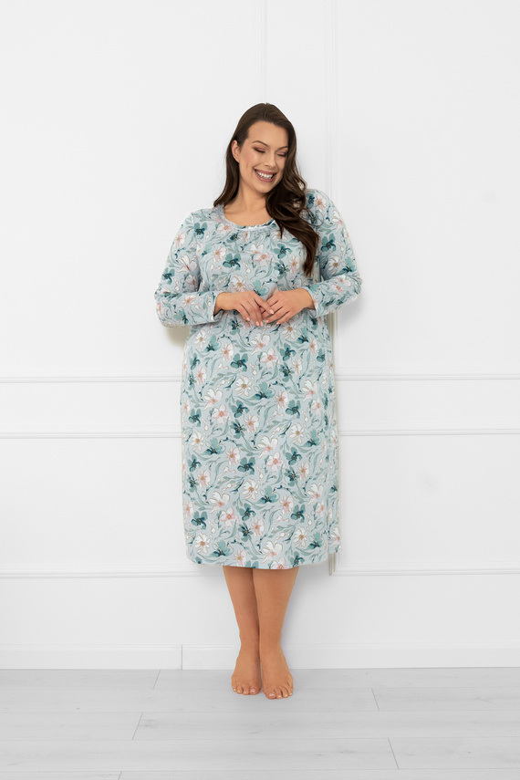 Női hálóing Sekwoja - pamut, hosszú ujjú, virágmintás Olasz divat