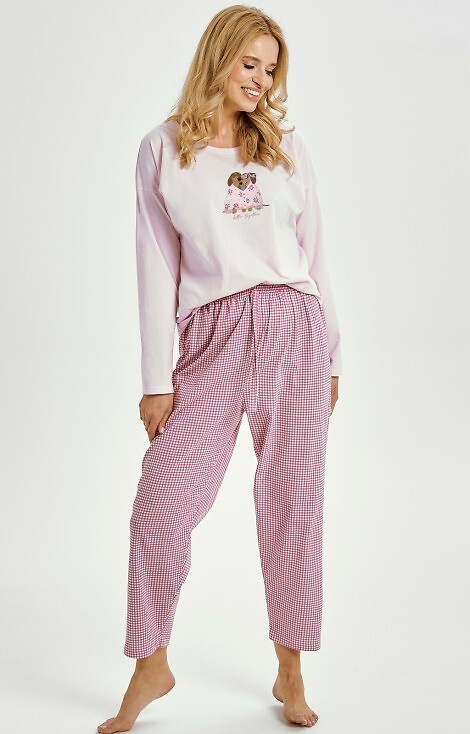 3434 Elisa Női pizsama Taro - 100% pamut, hosszú ujjú, kutyusos mintás, hosszú ujjú