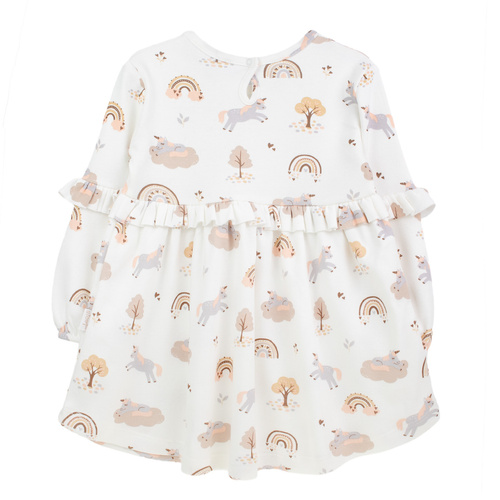 141970 Nicol hosszú ujjú ruha - krémszínű pamut egyszarvúval