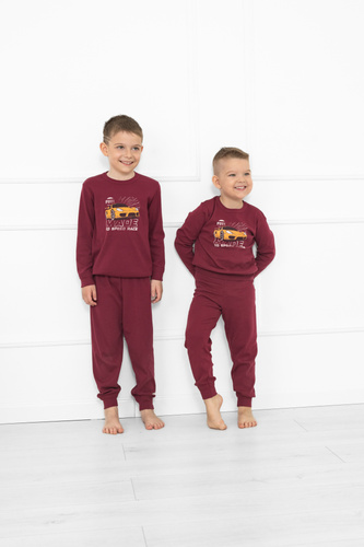 Gordo fiú pizsama - pamut, hosszú ujjú, húzózsinórral ellátott nadrág Italian Fashion - bordó színű